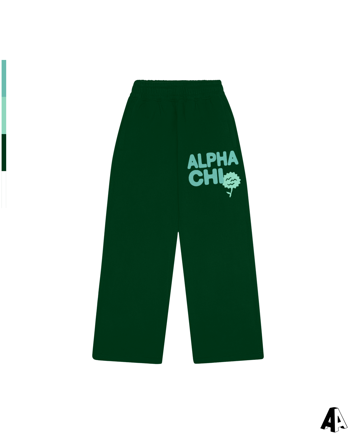Alpha Chi Omega Free Spirit Forest Green Sweatpants by Alpha Apparel Co. – front view