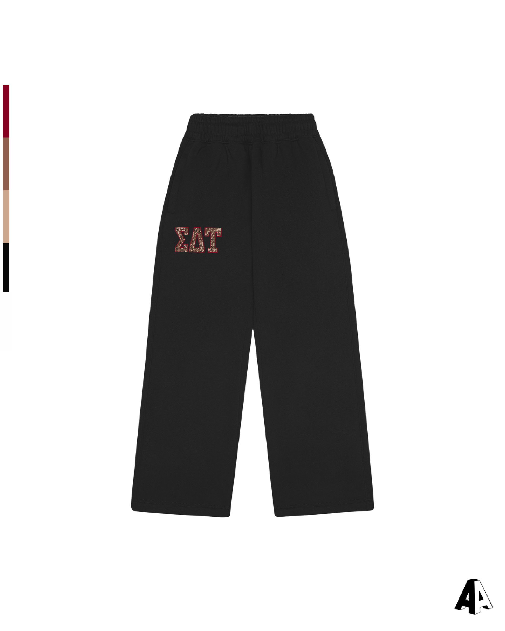Sigma Delta Tau Cheetah Black Sweatpants Front