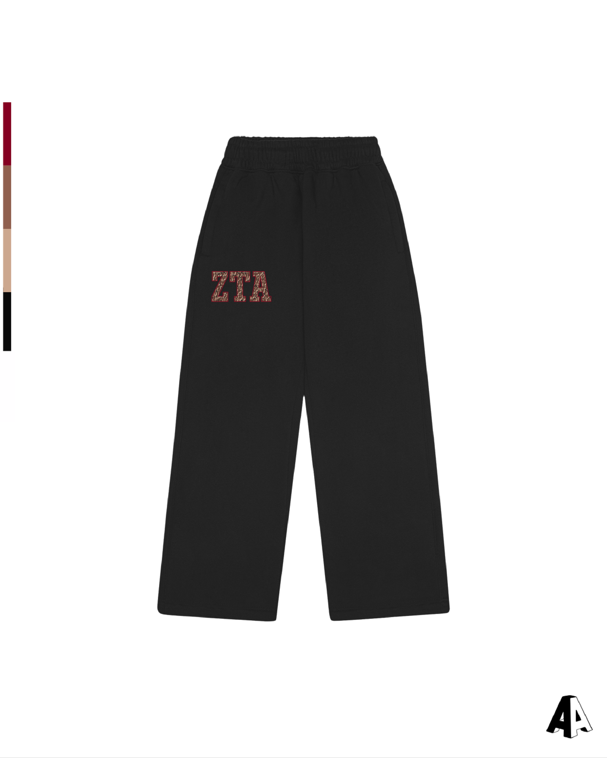 Zeta Tau Alpha Cheetah Black Sweatpants Front