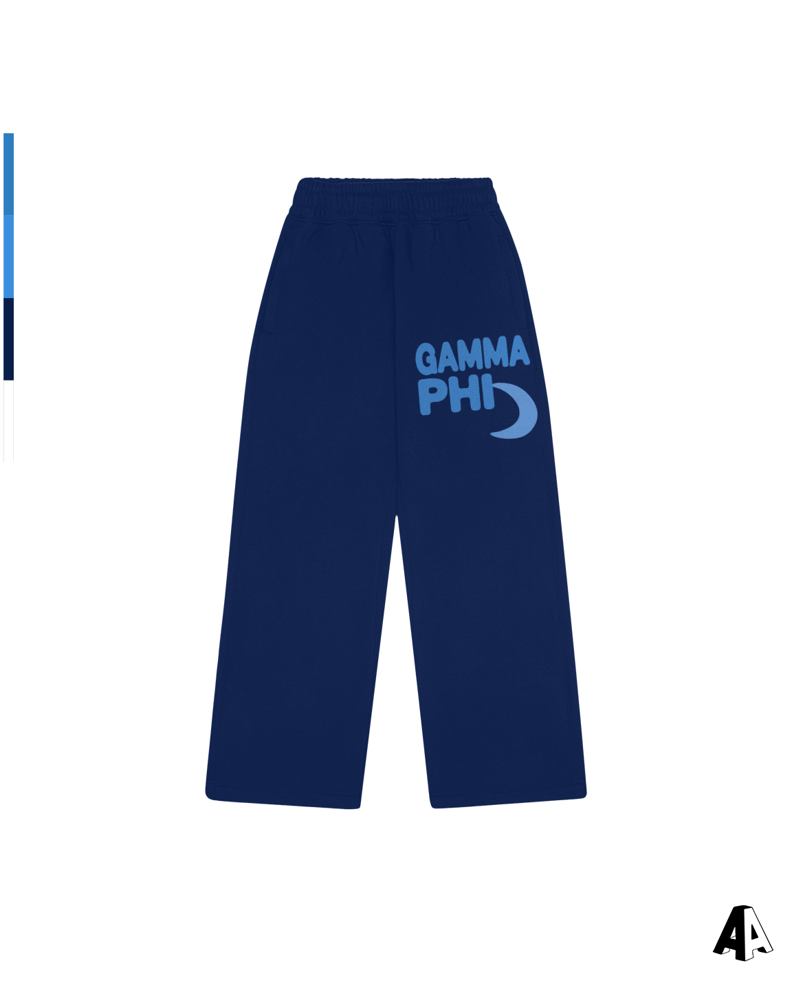 Gamma Phi Beta Free Spirit Navy Sweatpants by Alpha Apparel Co. – front view