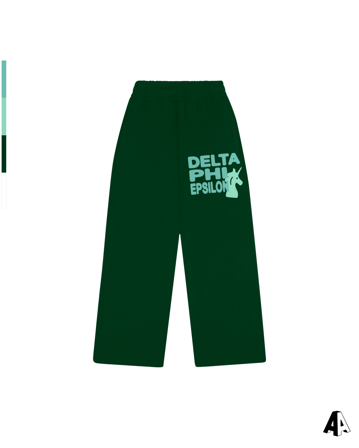 Delta Phi Epsilon Free Spirit Forest Green Sweatpants by Alpha Apparel Co. – front view