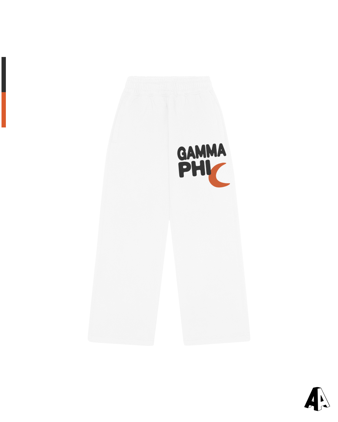 Gamma Phi Beta Free Spirit White Sweatpants by Alpha Apparel Co. – front view