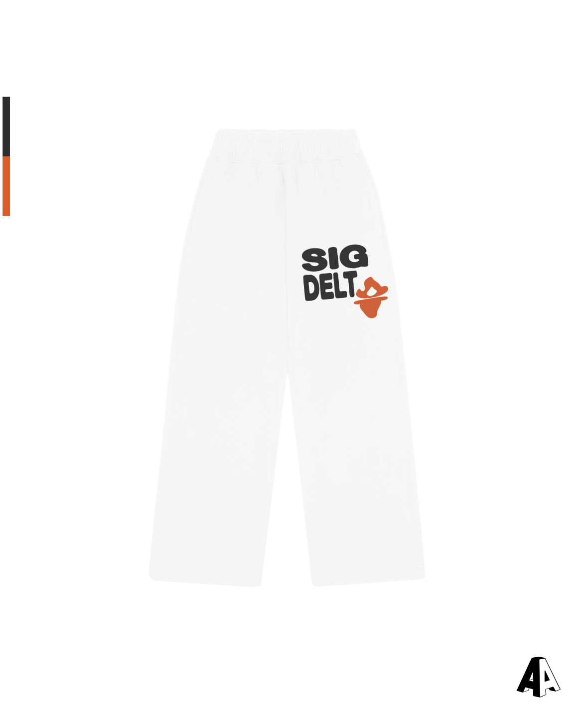 Sigma Delta Tau Free Spirit White Sweatpants by Alpha Apparel Co. – front view