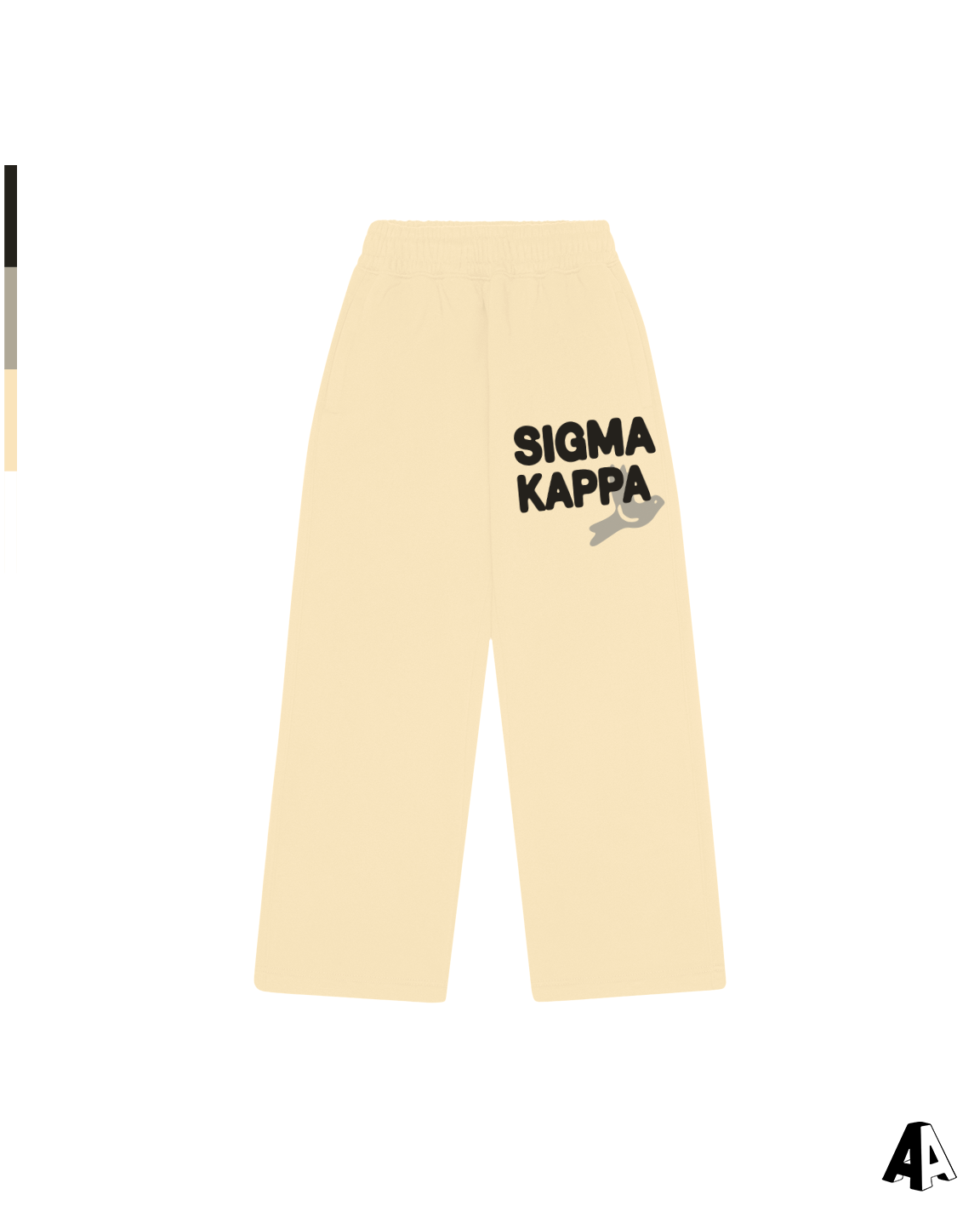 Sigma Kappa Free Spirit Light Yellow Sweatpants by Alpha Apparel Co. – front view