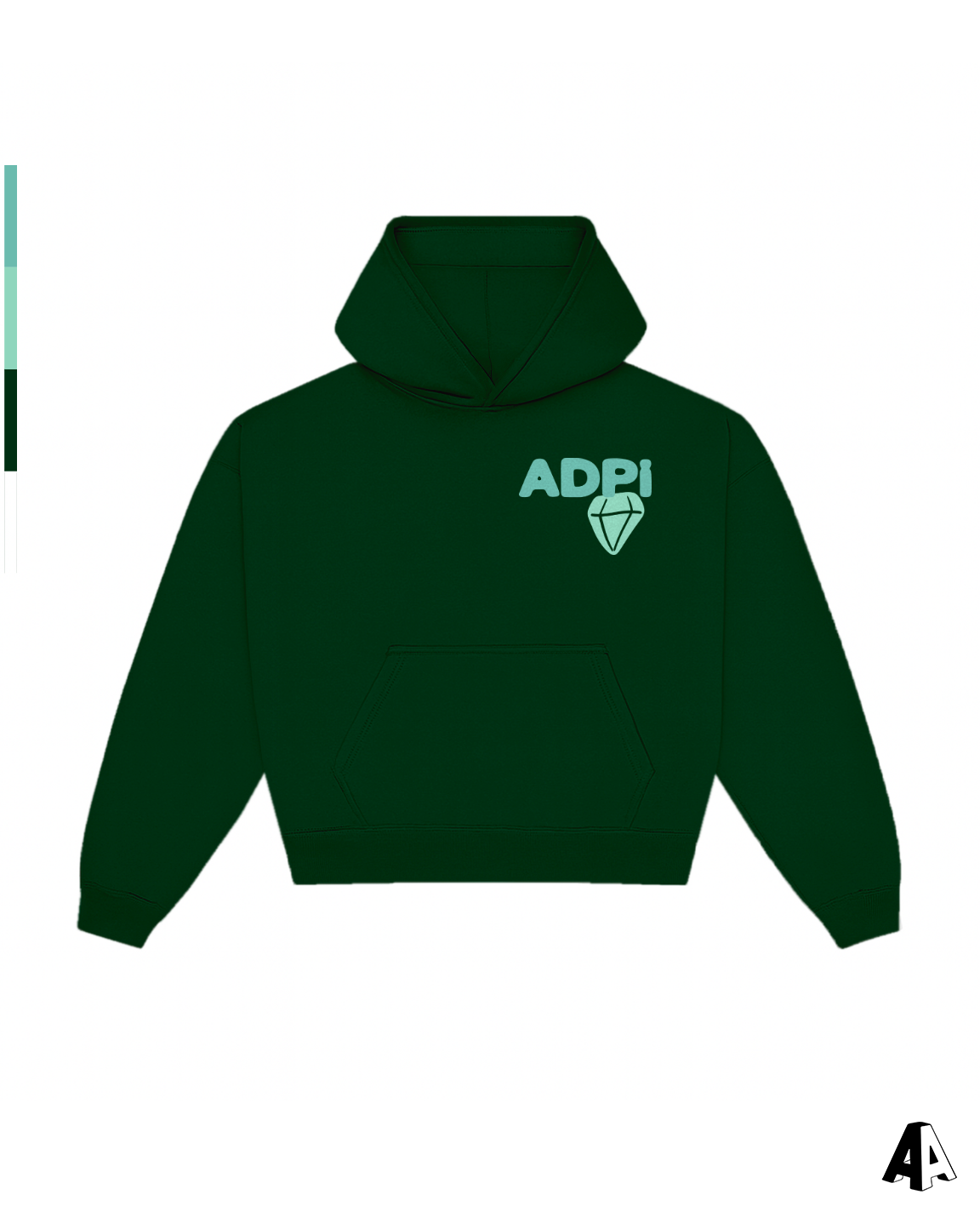 Alpha Delta Pi Free Spirit Forest Green Hoodie by Alpha Apparel Co. – front view