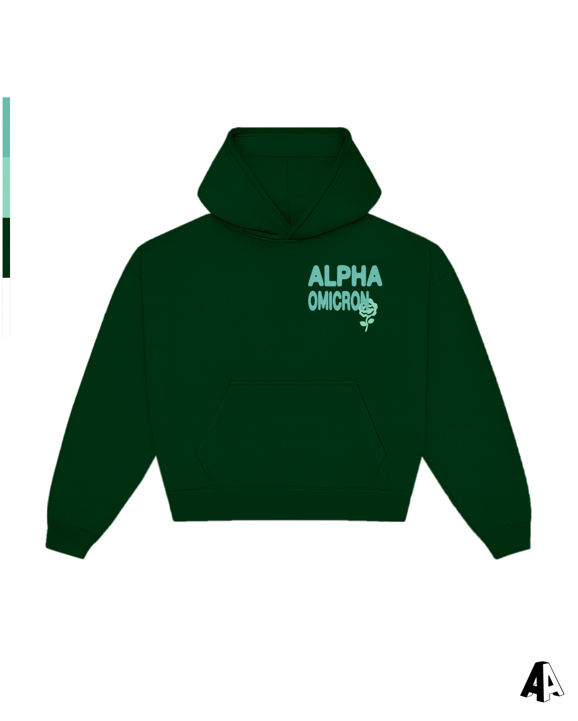 Alpha Omicron Pi Free Spirit Forest Green Hoodie by Alpha Apparel Co. – front view