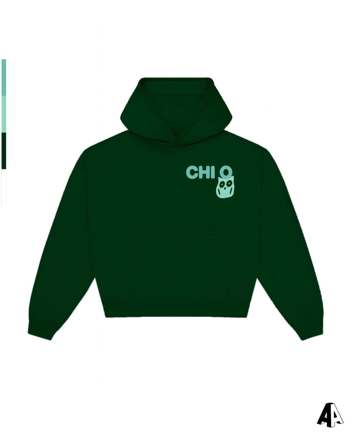 Chi Omega Free Spirit Forest Green Hoodie by Alpha Apparel Co. – front view