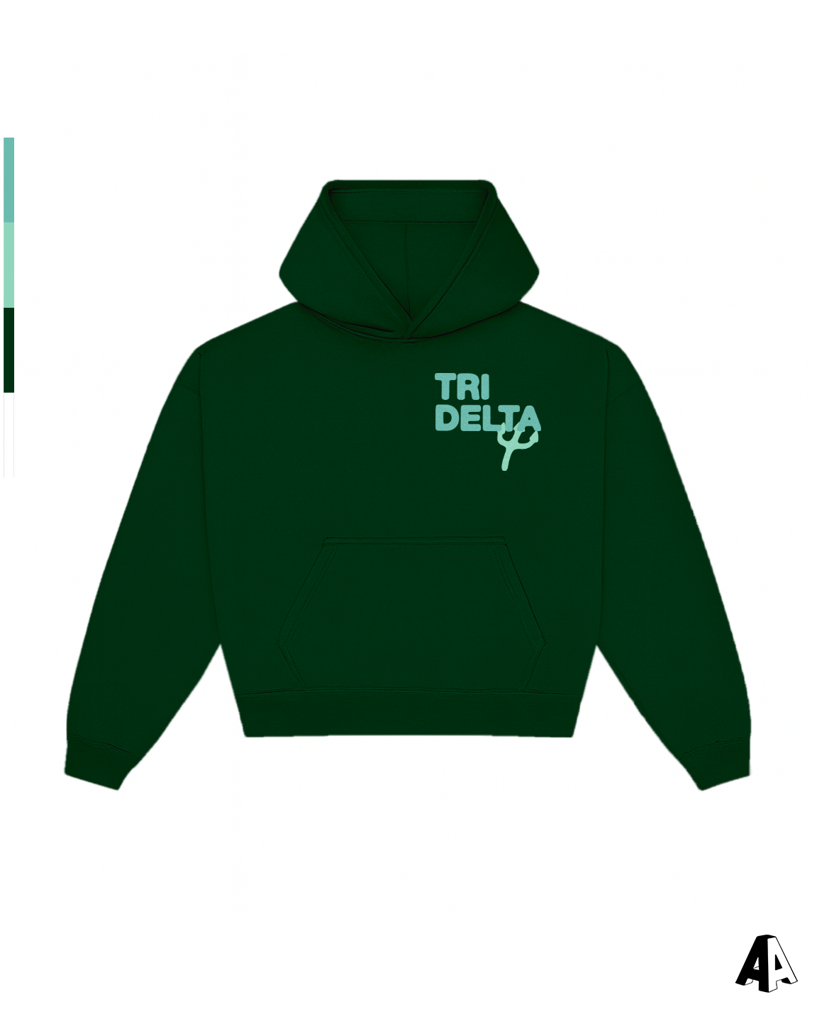 Delta Delta Delta Free Spirit Forest Green Hoodie by Alpha Apparel Co. – front view