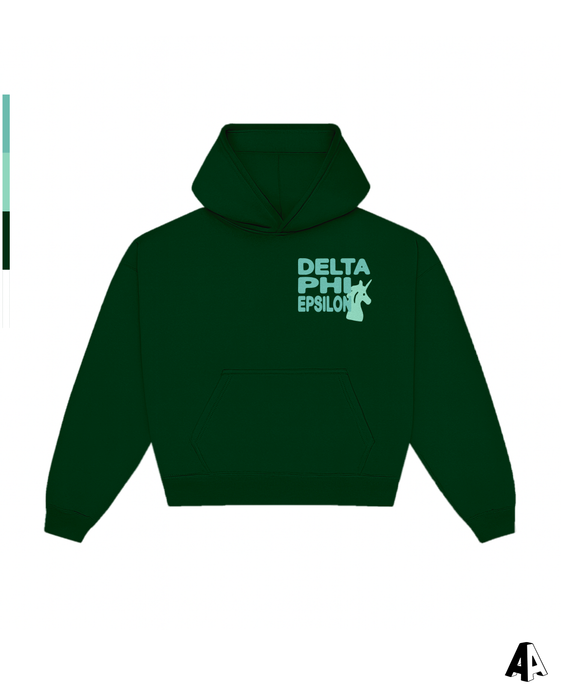 Delta Phi Epsilon Free Spirit Forest Green Hoodie by Alpha Apparel Co. – front view