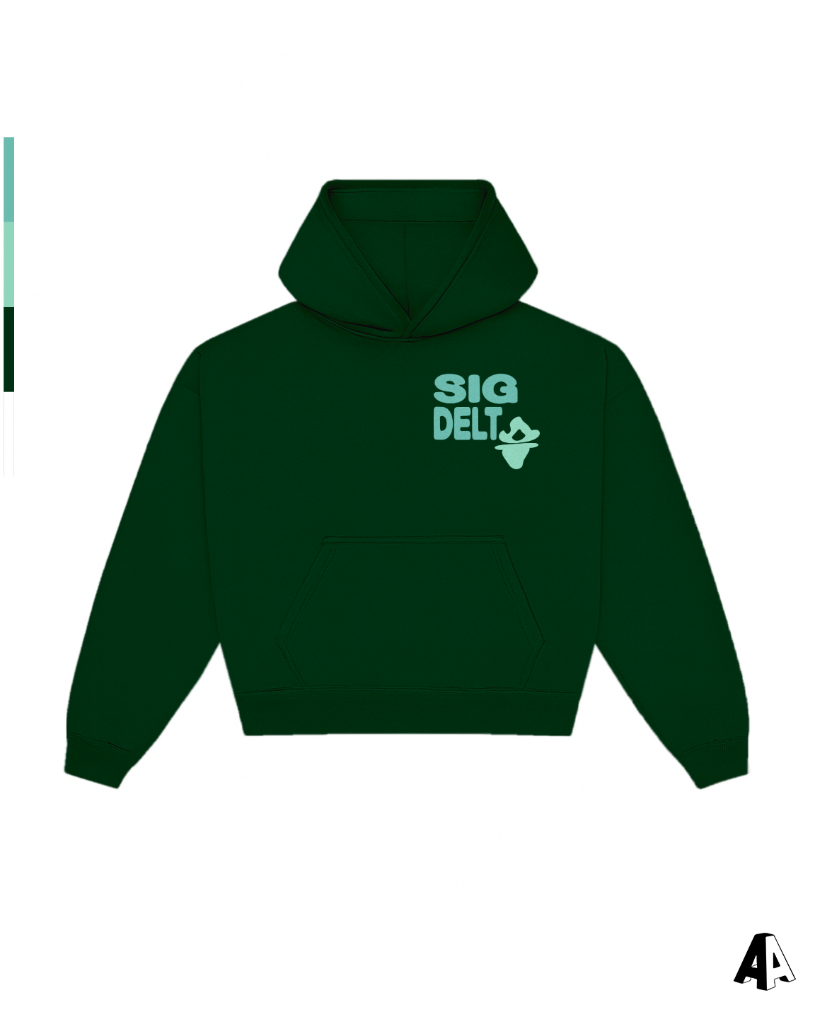 Sigma Delta Tau Free Spirit Forest Green Hoodie by Alpha Apparel Co. – front view