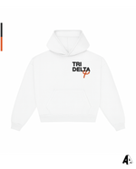 Delta Delta Delta Free Spirit White Hoodie by Alpha Apparel Co. – front view