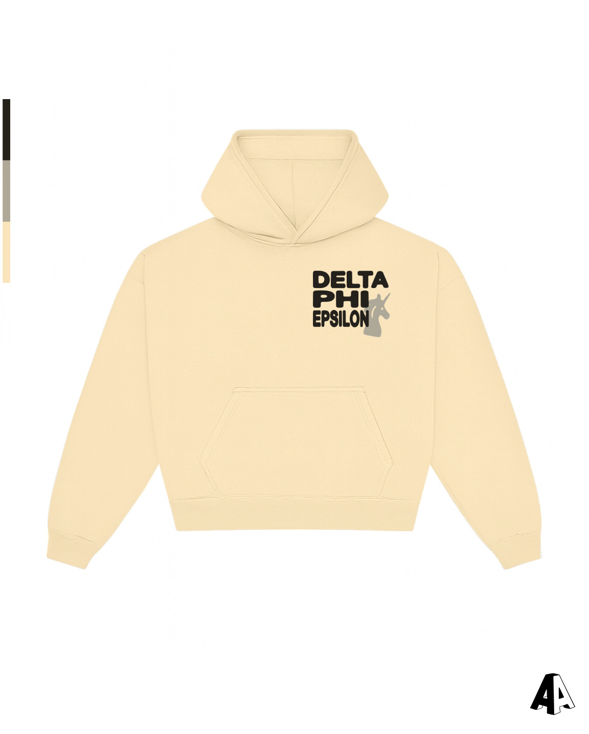 Delta Phi Epsilon Free Spirit Light Yellow Hoodie by Alpha Apparel Co. – front view