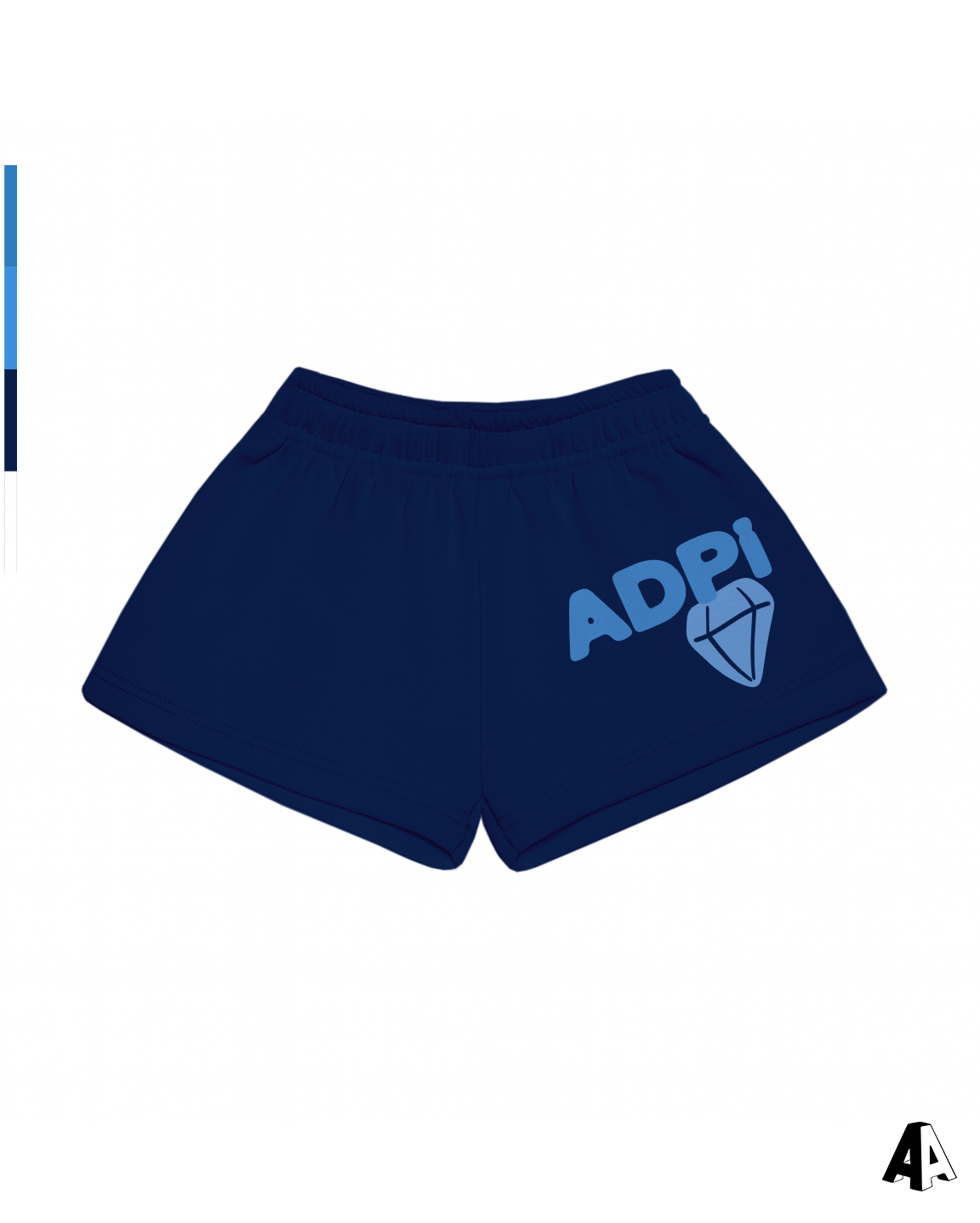 Alpha Chi Omega Free Spirit Navy Shorts by Alpha Apparel Co. – front view