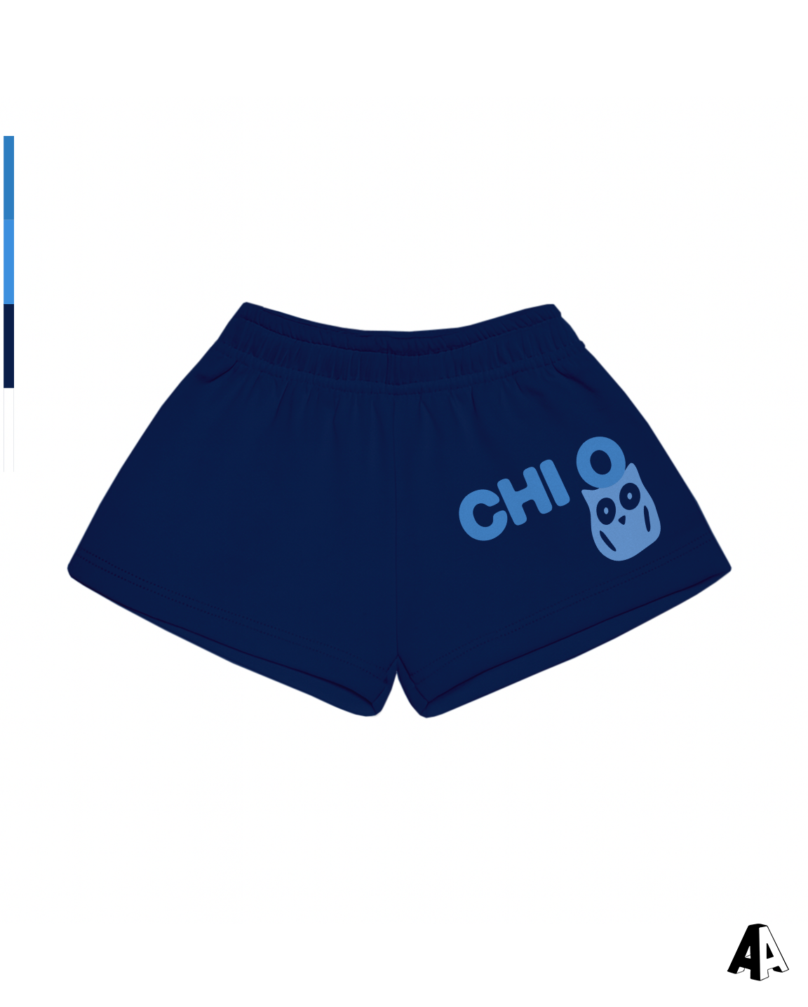 Chi Omega Free Spirit Navy Shorts by Alpha Apparel Co. – front view