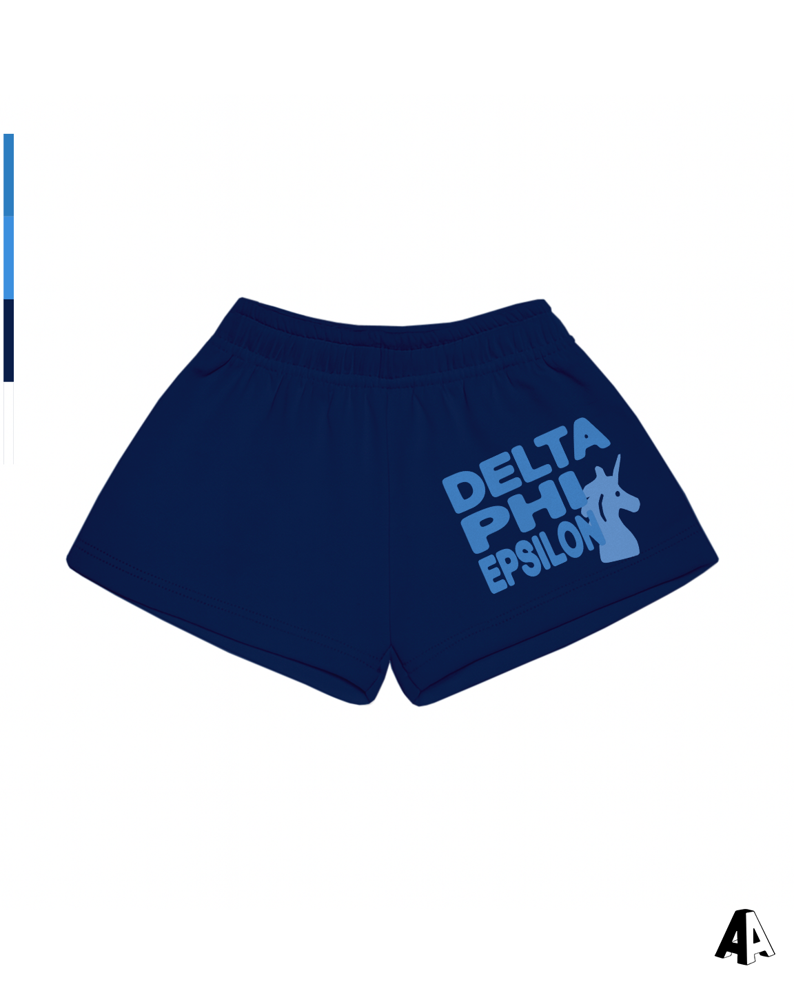 Delta Phi Epsilon Free Spirit Navy Shorts by Alpha Apparel Co. – front view