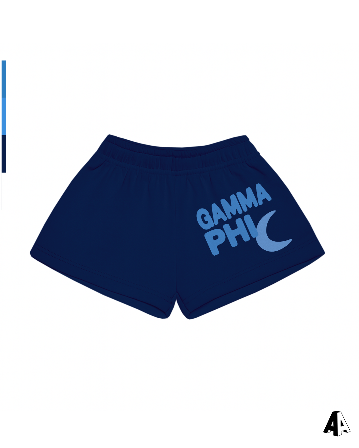 Gamma Phi Beta Free Spirit Navy Shorts by Alpha Apparel Co. – front view