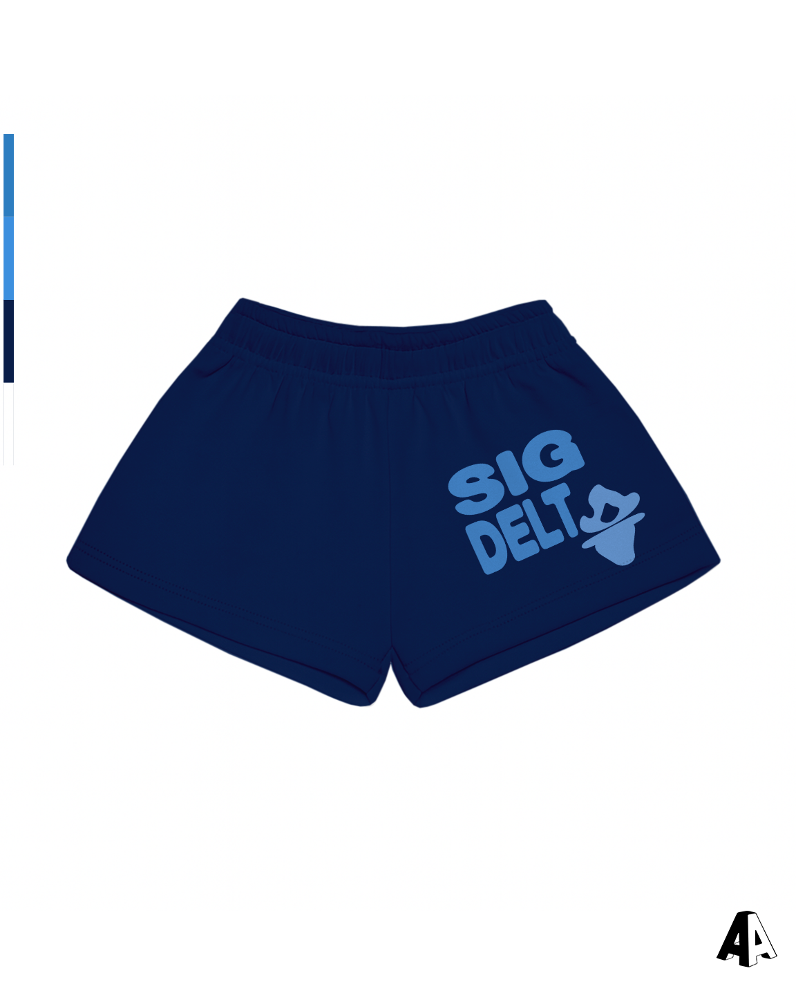 Sigma Delta Tau Free Spirit Navy Shorts by Alpha Apparel Co. – front view