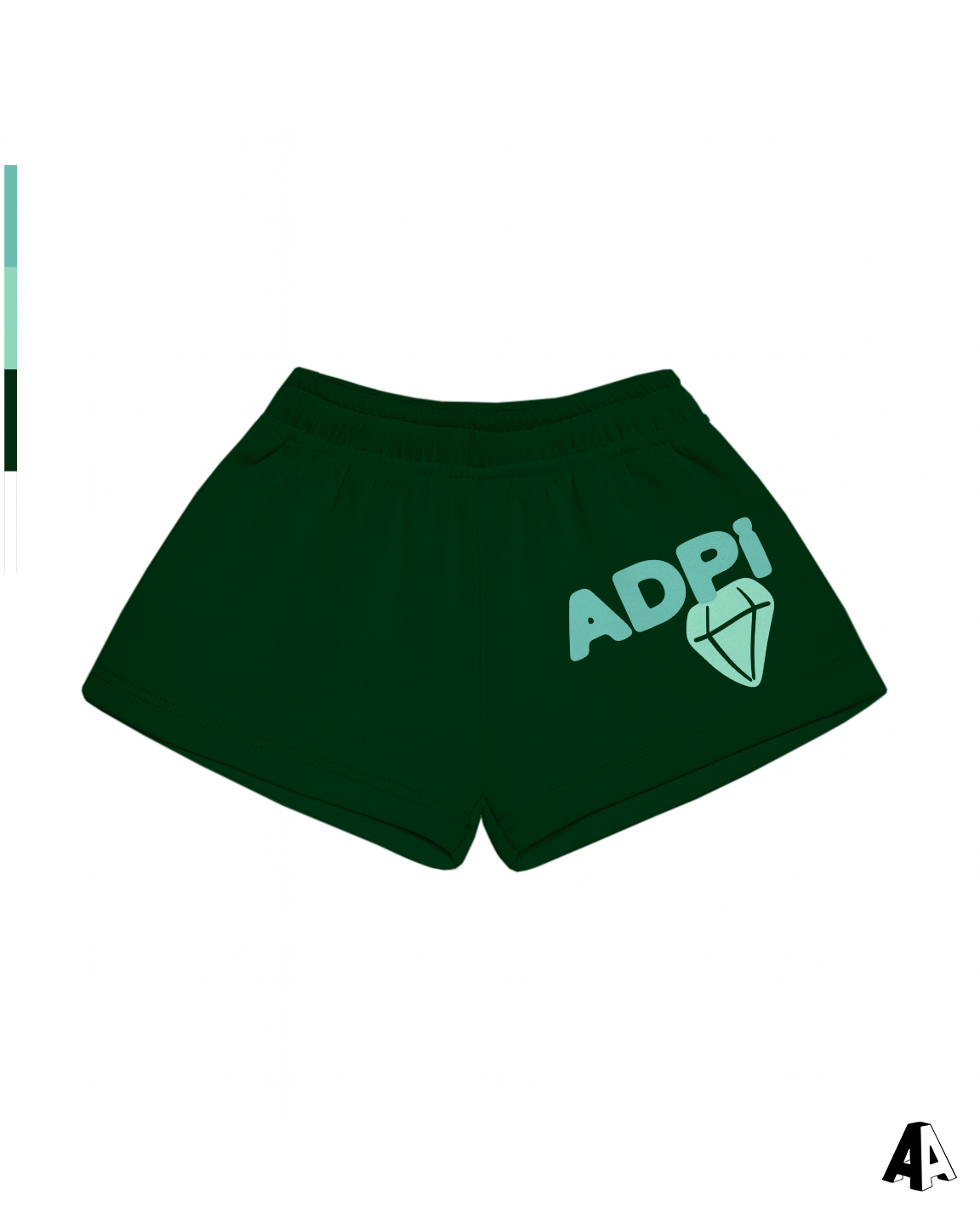 Alpha Chi Omega Free Spirit Forest Green Shorts by Alpha Apparel Co. – front view