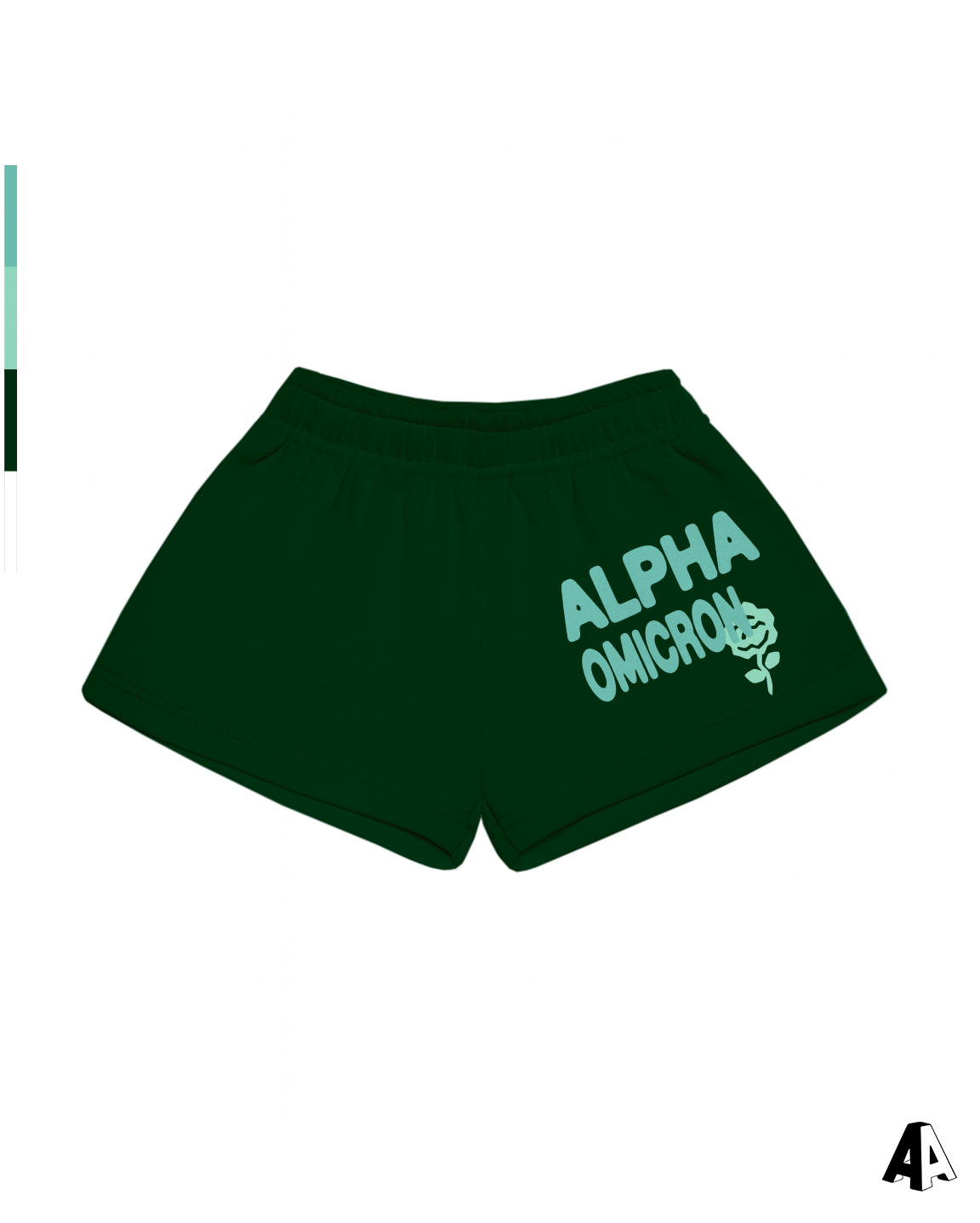 Alpha Omicron Pi Free Spirit Forest Green Shorts by Alpha Apparel Co. – front view