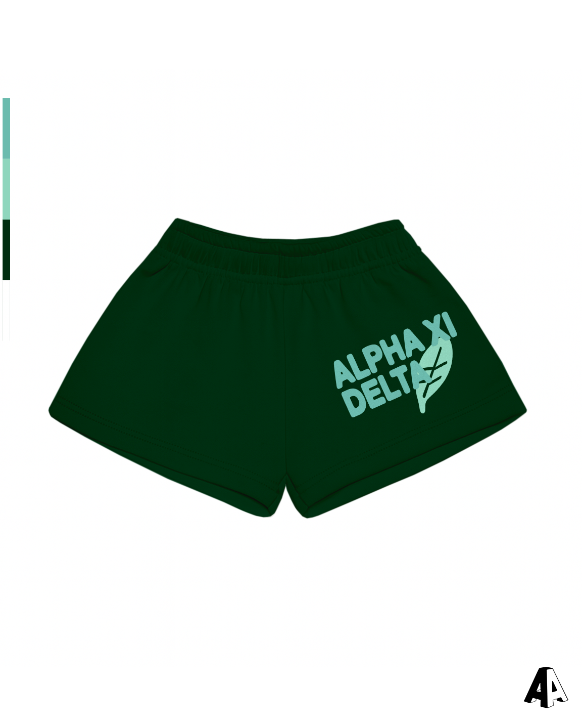Alpha Xi Delta Free Spirit Forest Green Shorts by Alpha Apparel Co. – front view