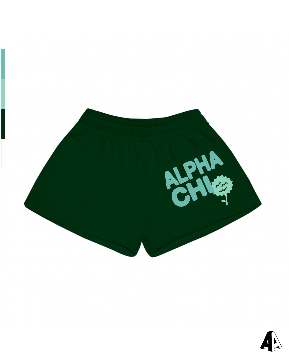 Alpha Chi Omega Free Spirit Forest Green Shorts by Alpha Apparel Co. – front view
