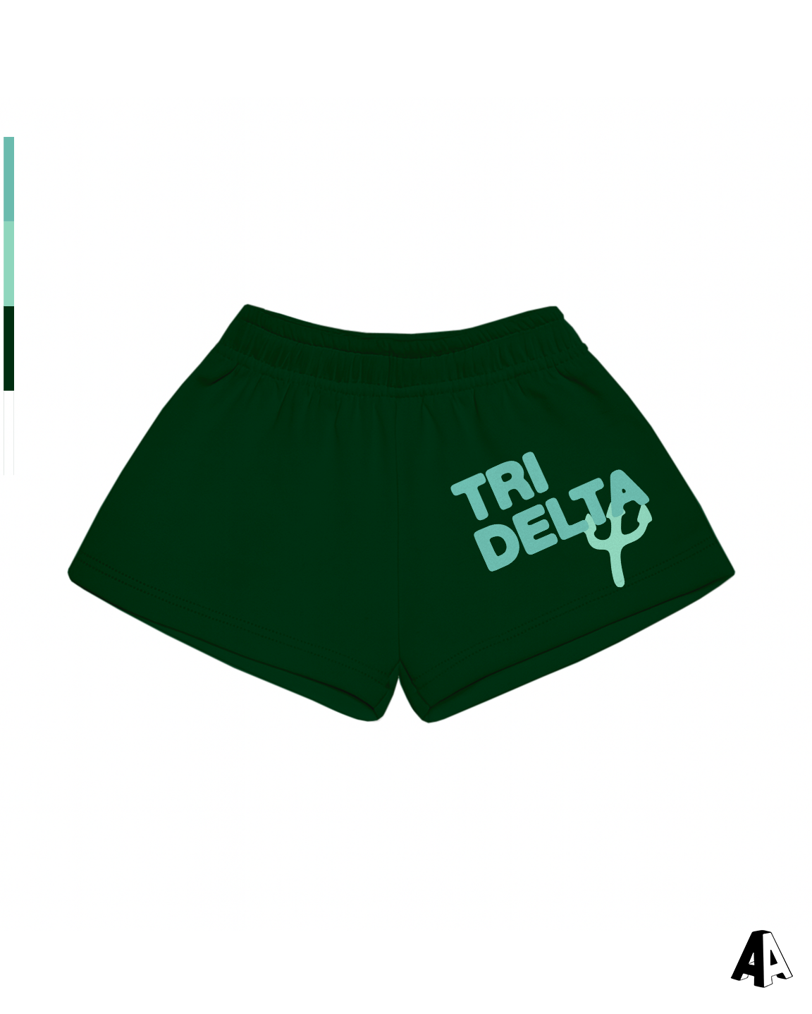 Delta Delta Delta Free Spirit Forest Green Shorts by Alpha Apparel Co. – front view