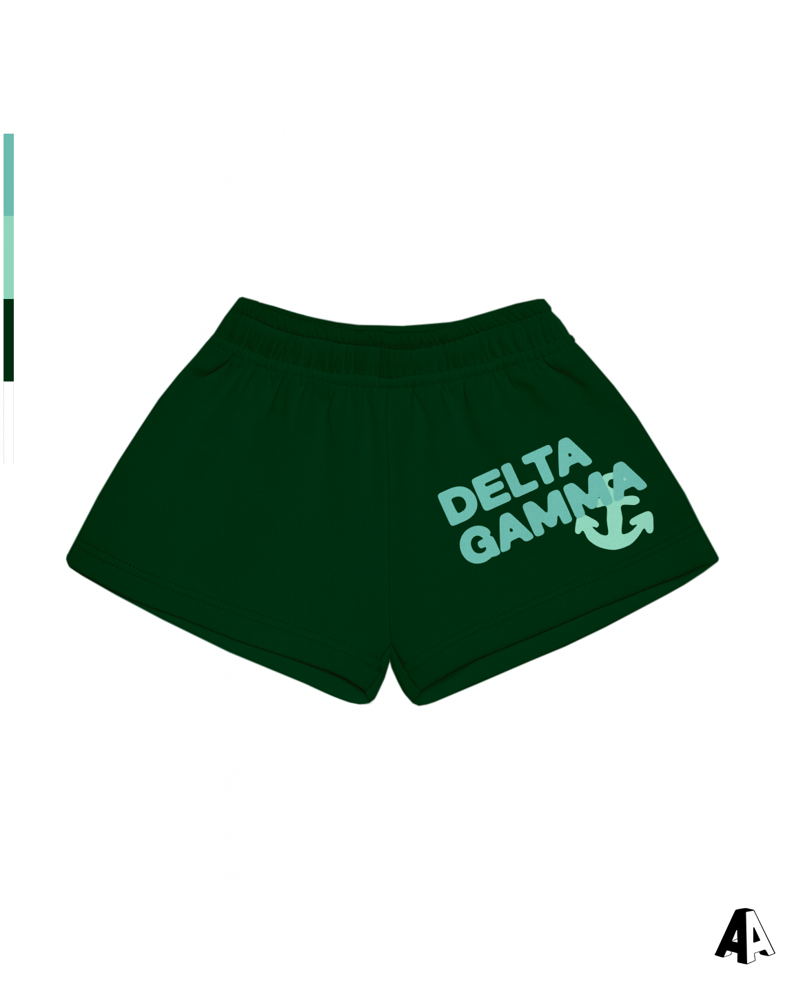 Delta Gamma Free Spirit Forest Green Shorts by Alpha Apparel Co. – front view