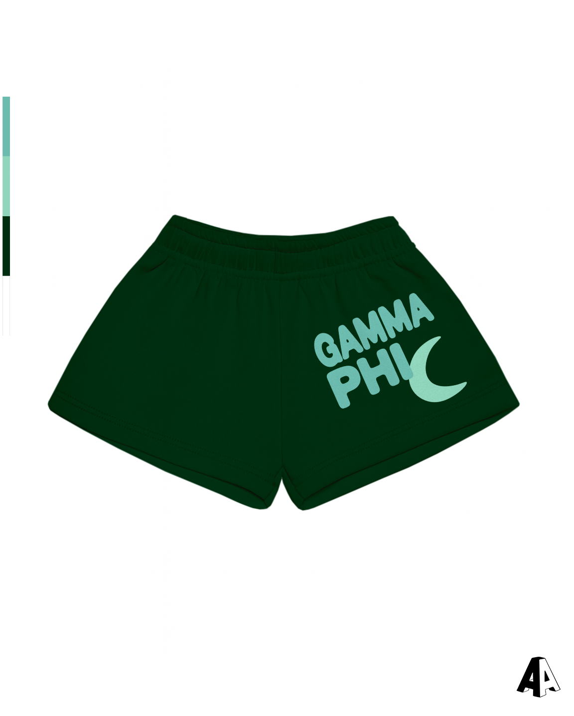 Gamma Phi Beta Free Spirit Forest Green Shorts by Alpha Apparel Co. – front view