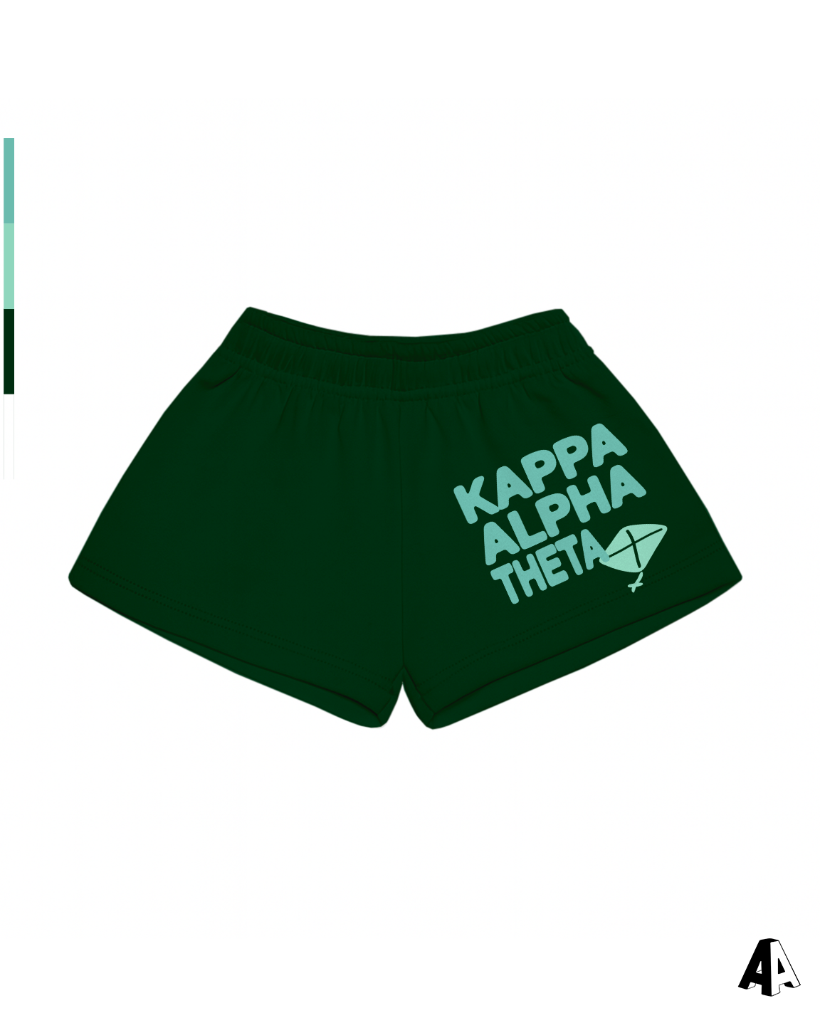 Kappa Alpha Theta Free Spirit Forest Green Shorts by Alpha Apparel Co. – front view