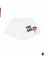 Delta Delta Delta Free Spirit White Shorts by Alpha Apparel Co. – front view