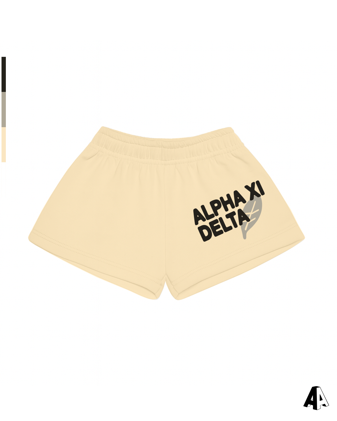 Alpha Xi Delta Free Spirit Light Yellow Shorts by Alpha Apparel Co. – front view