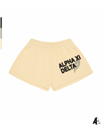 Alpha Xi Delta Free Spirit Light Yellow Shorts by Alpha Apparel Co. – front view