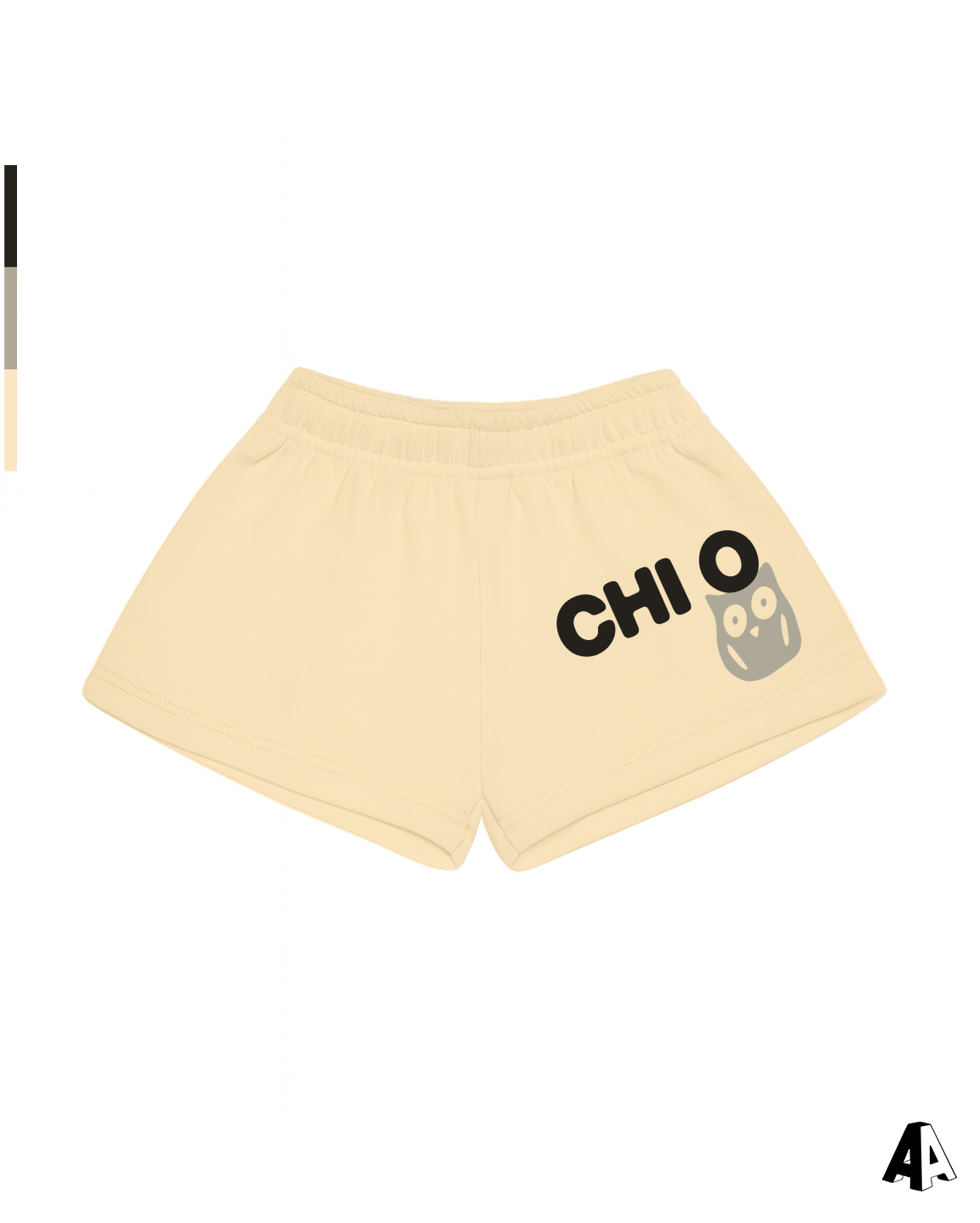 Chi Omega Free Spirit Light Yellow Shorts by Alpha Apparel Co. – front view