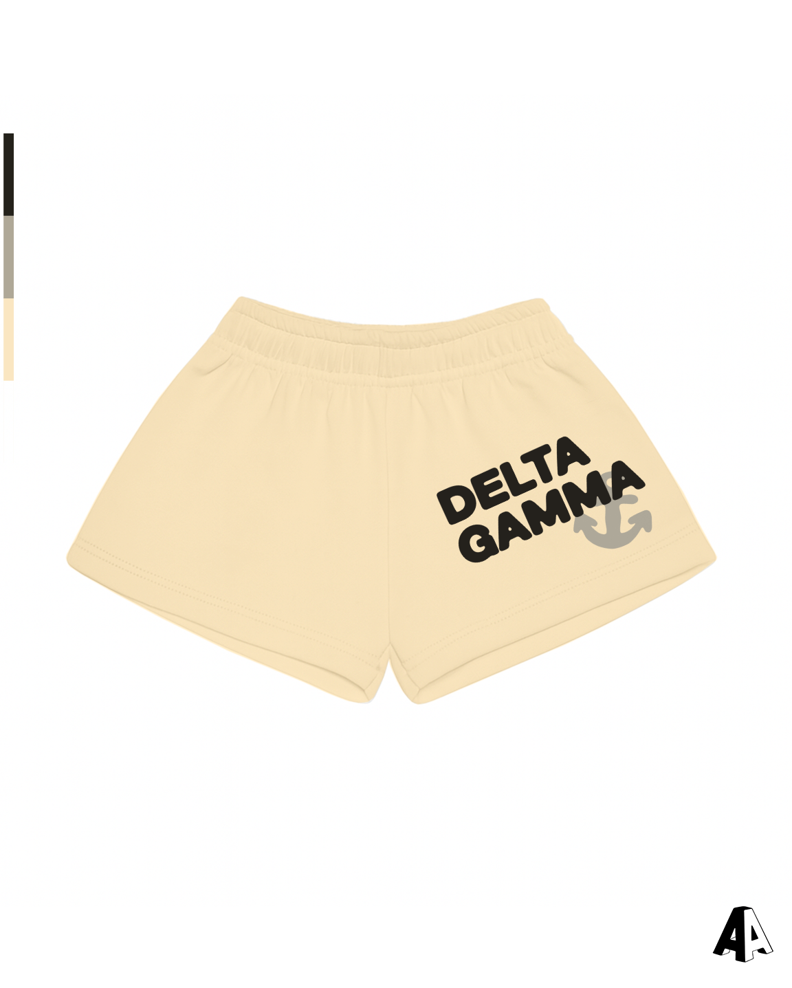 Delta Gamma Free Spirit Light Yellow Shorts by Alpha Apparel Co. – front view