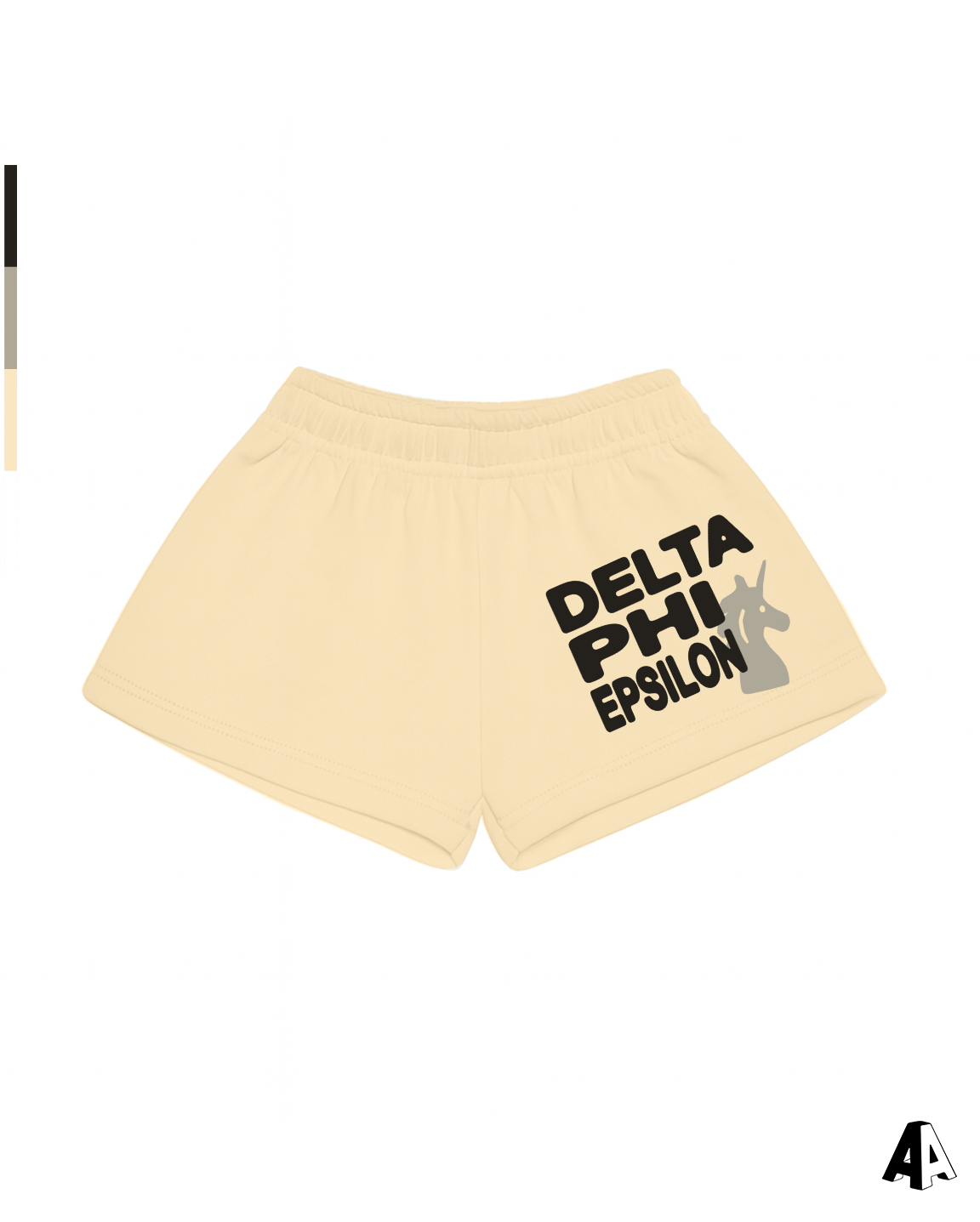 Delta Phi Epsilon Free Spirit Light Yellow Shorts by Alpha Apparel Co. – front view