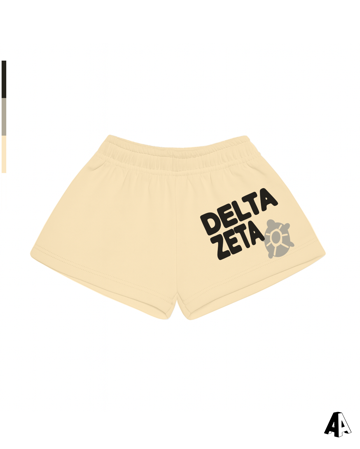 Delta Zeta Free Spirit Light Yellow Shorts by Alpha Apparel Co. – front view