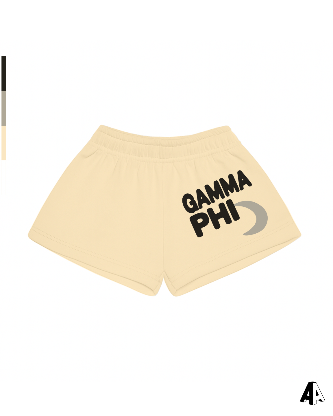 Gamma Phi Beta Free Spirit Light Yellow Shorts by Alpha Apparel Co. – front view