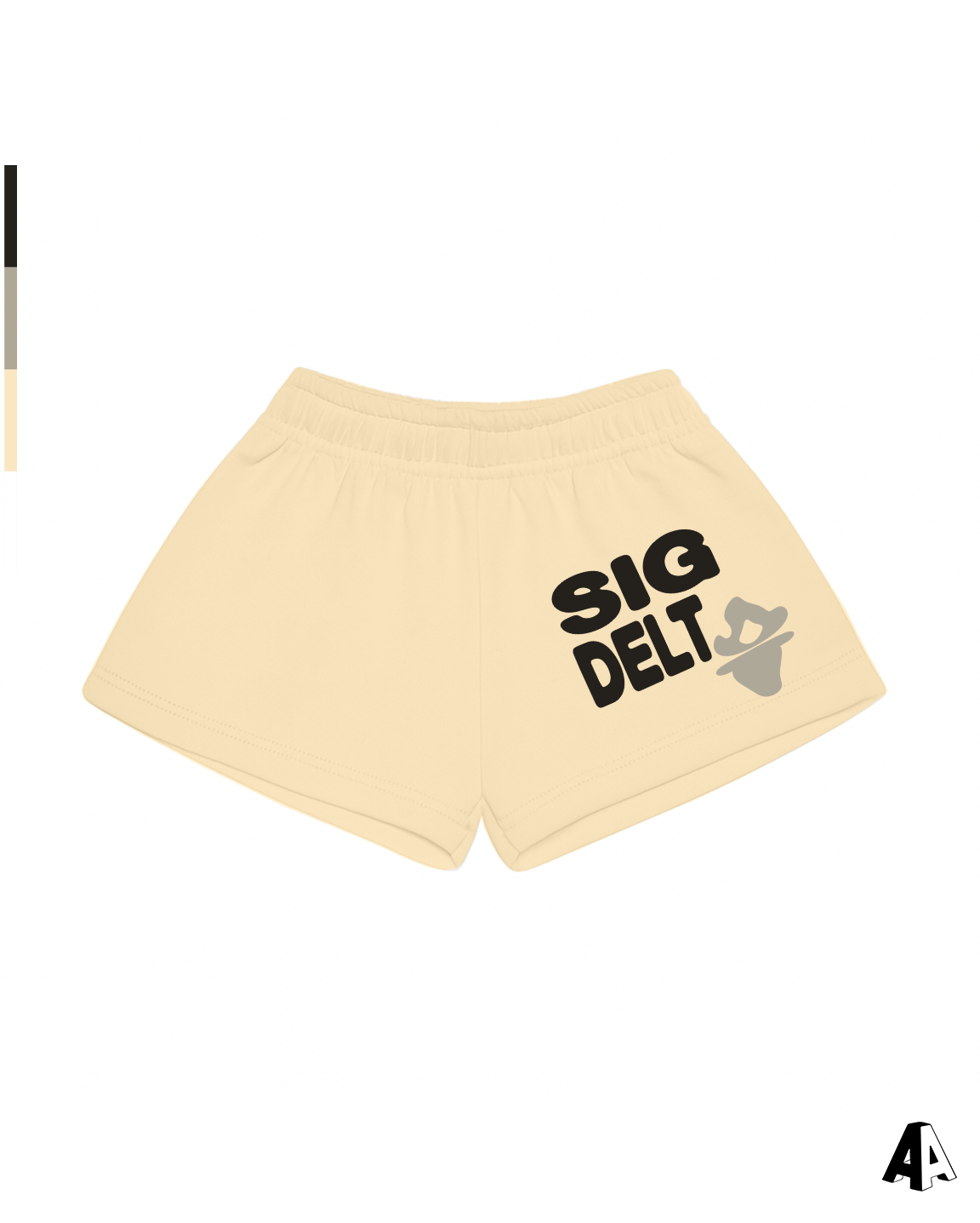 Sigma Delta Tau Free Spirit Light Yellow Shorts by Alpha Apparel Co. – front view